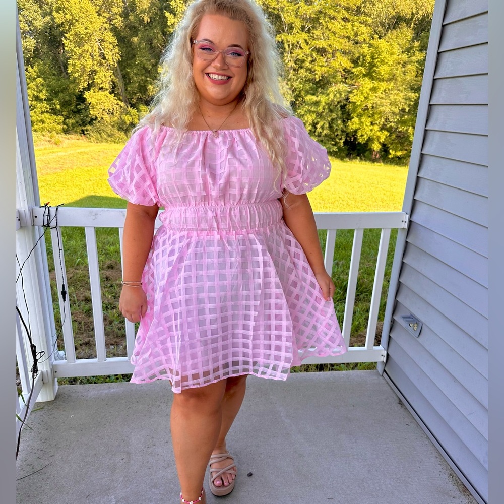 Pink checkered fit & flare dress